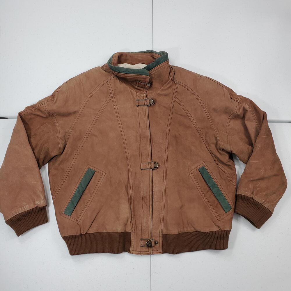 Vintage Greg Bell Jacket Men L Brown Leather Bomber Nubuck